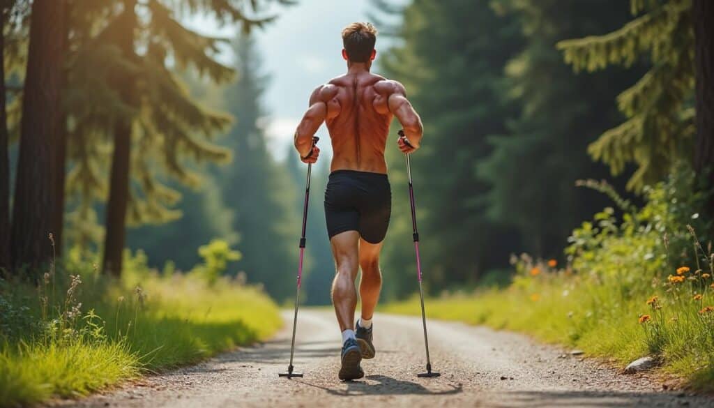 découvrez comment la marche nordique engage l'ensemble des chaînes musculaires du corps pour un exercice complet, bénéfique pour la santé et la forme physique.